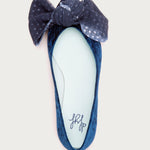 Vista superior de la Bailarina VII Navy con lazo de tul y plantilla interior