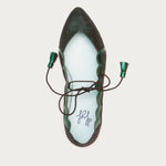  Vista superior del Blucher XIII Hoja con cordón a contraste, piel flocada en cuadros y plantilla interior