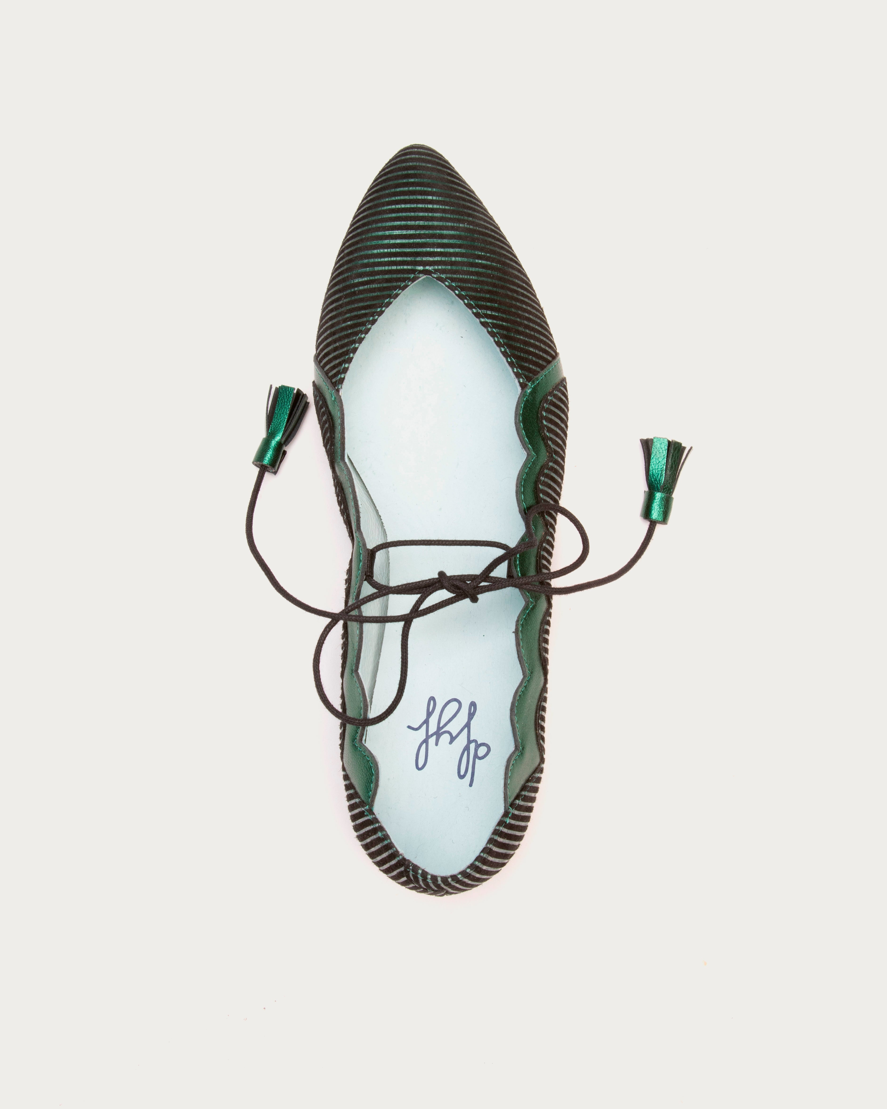  Vista superior del Blucher XIII Hoja con cordón a contraste, piel flocada en cuadros y plantilla interior