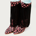 Botas de tacón XVI de defloresyfloreros en diferentes colores con flecos combinados