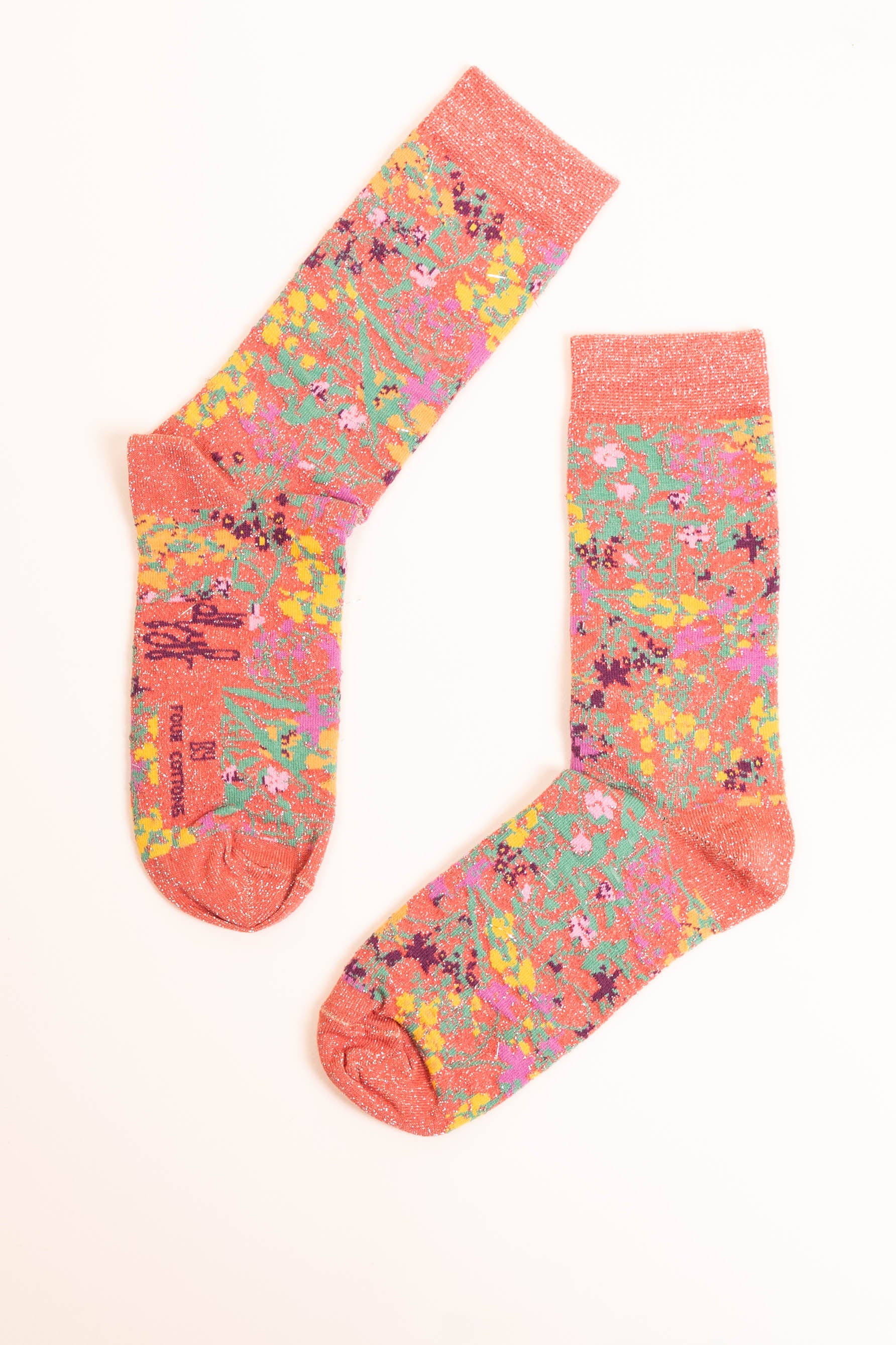 Socken Blumen Koralle