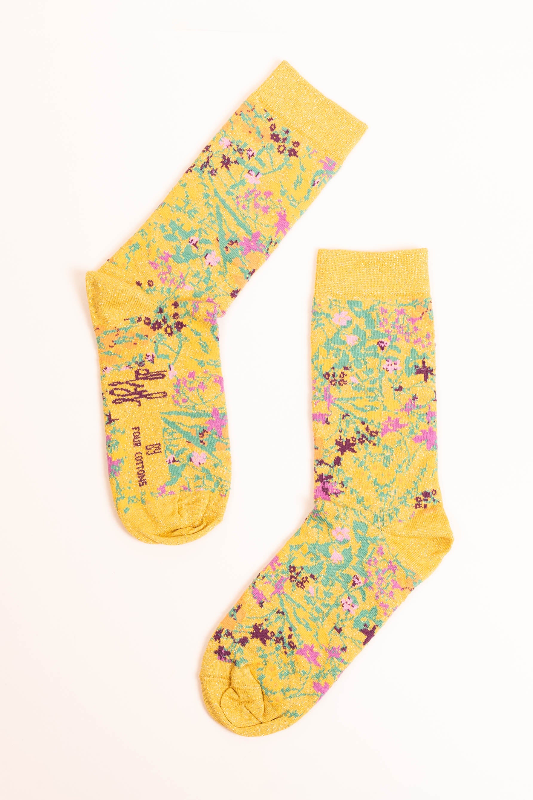 Socken Blumen Senf