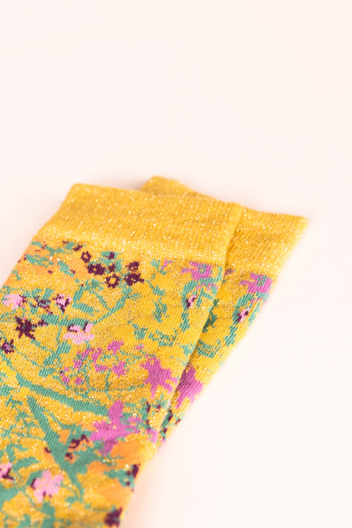 Socken Blumen Senf