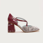 Tacón XXI Silver de defloresyfloreros en terciopelo y python con tacón ancho de 6,5 cm
