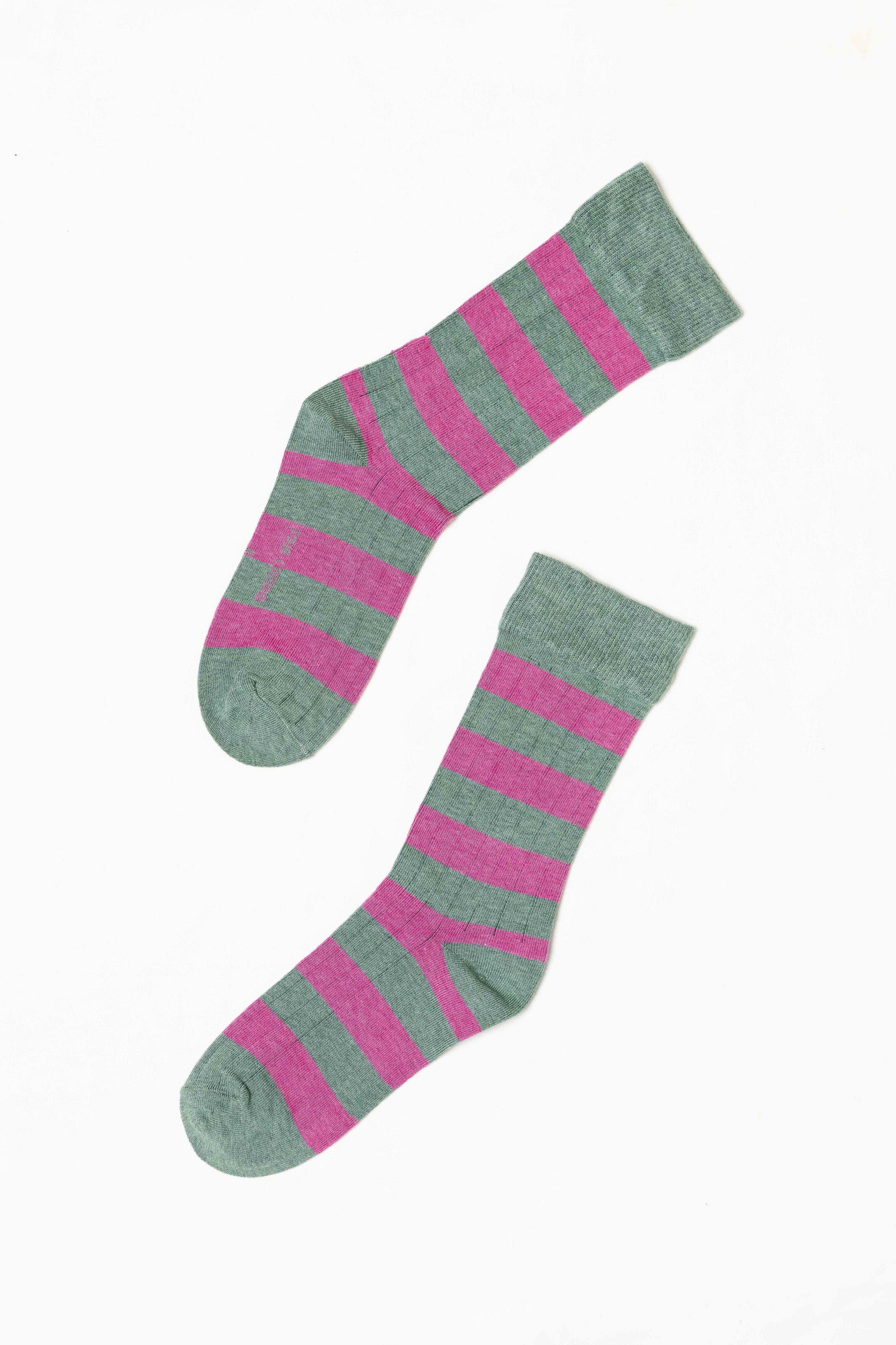 chaussettes vert olive - rose
